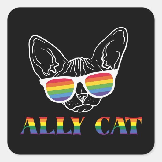 Ally Cat | Cute Cat | Regenboog | Pride Vierkante Sticker (Voorkant)