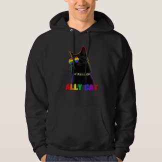 Ally Cat Glasses Lgbt Gay Pride Ally Flag Rainbow Hoodie