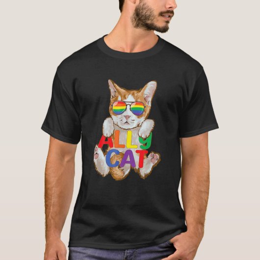 Ally Cat LGB Gay Rainbow Pride Vlag Kitten Boys Gi T-shirt (Voorkant)