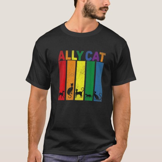 Ally Cat Lgbt Gay Rainbow Pride Flag Ally Cat Lgb T-shirt (Voorkant)