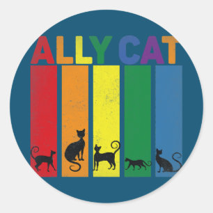 Ally Cat LGBT Gay Rainbow Pride Flag Ally Cat Ronde Sticker