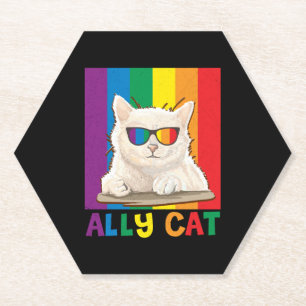 Ally Cat LGBT Gay Rainbow Pride Flag Boys Mannen Kartonnen Onderzetters