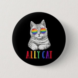 Ally Cat LGBT Gay Rainbow Pride Flag Boys Mannen Ronde Button 5,7 Cm