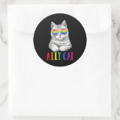 Ally Cat LGBT Gay Rainbow Pride Flag Boys Mannen Ronde Sticker (Tas)