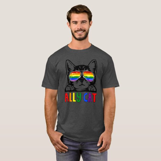Ally Cat LGBT Gay Rainbow Pride Flag Boys Men T-shirt (Voorkant volledig)
