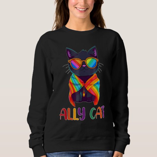 Ally Cat LGBT Gay Rainbow Pride Flag Cat 2 Trui (Voorkant)