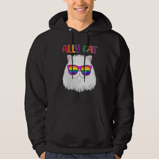 Ally Cat LGBT Gay Rainbow Pride Flag  Cat  3 Hoodie (Voorkant)