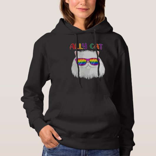 Ally Cat LGBT Gay Rainbow Pride Flag  Cat  3 Hoodie (Voorkant)