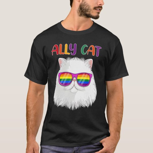 Ally Cat LGBT Gay Rainbow Pride Flag Cat 3 T-shirt (Voorkant)