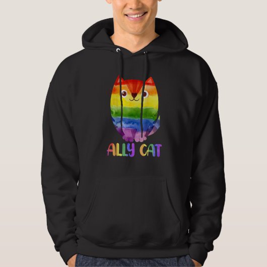 Ally Cat LGBT Gay Rainbow Pride Flag  Cat  4 Hoodie (Voorkant)