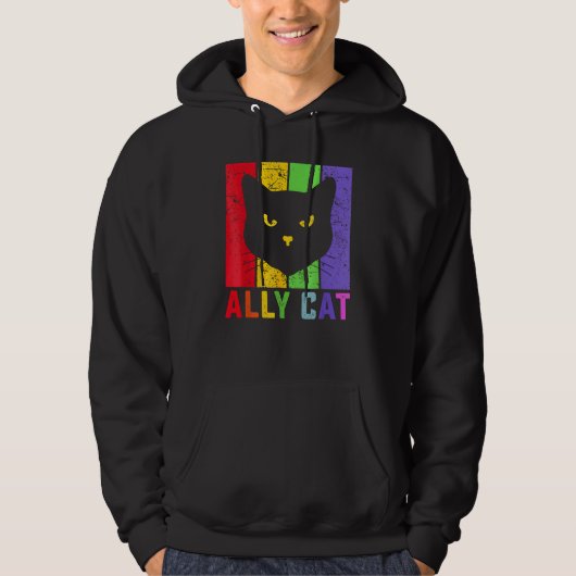 Ally Cat LGBT Gay Rainbow Pride Flag  Cat Hoodie (Voorkant)