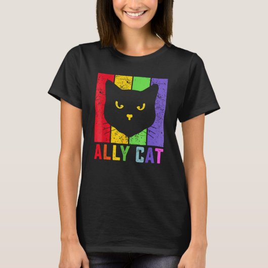 Ally Cat LGBT Gay Rainbow Pride Flag  Cat T-shirt (Voorkant)