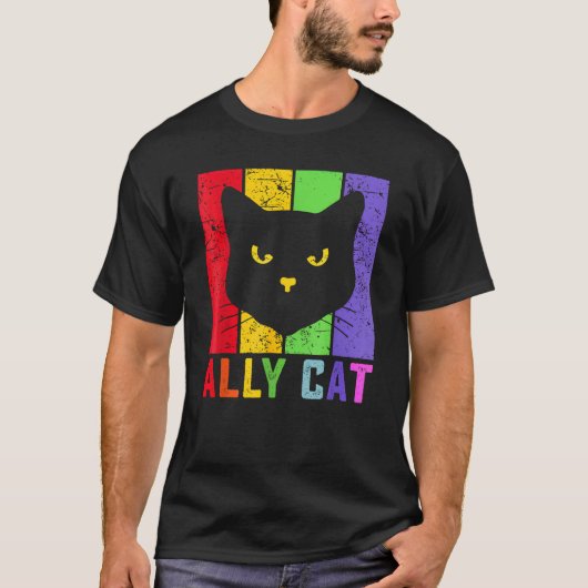 Ally Cat LGBT Gay Rainbow Pride Flag  Cat T-shirt (Voorkant)