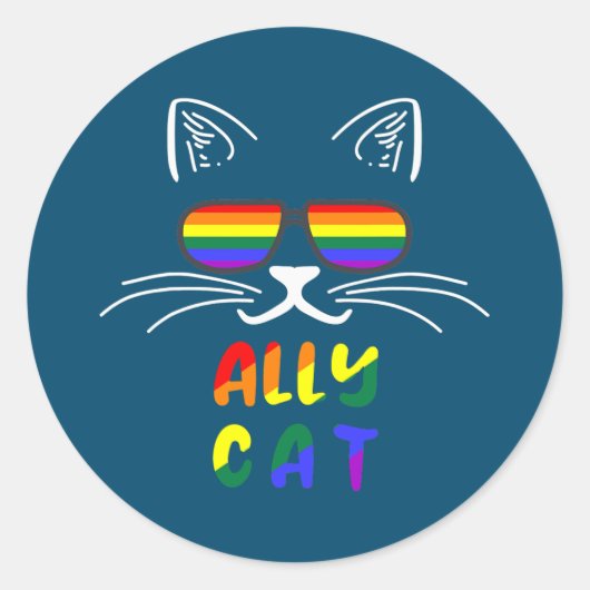 Ally Cat LGBT Gay Rainbow Pride Flag Kittys Ronde Sticker (Voorkant)