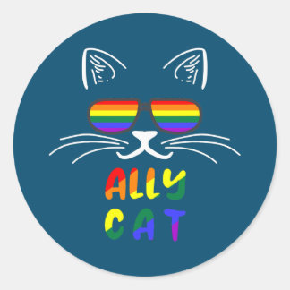 Ally Cat LGBT Gay Rainbow Pride Flag Kittys Ronde Sticker