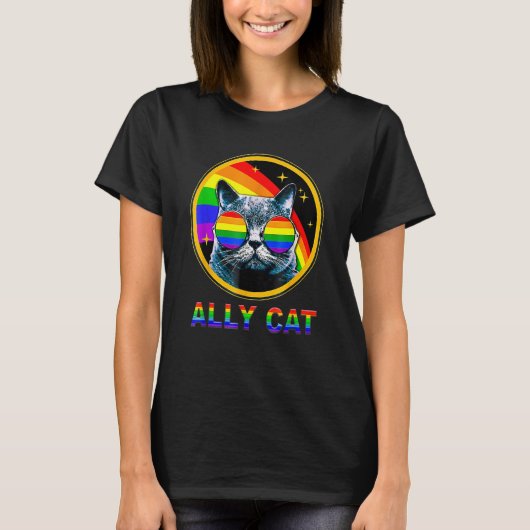 Ally Cat LGBT Pride Month Cat With Ally Pride Rain T-shirt (Voorkant)