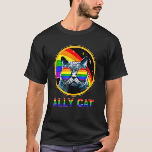 Ally Cat LGBT Pride Month Cat With Ally Pride Rain T-shirt (Voorkant)