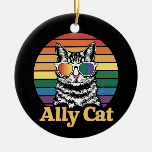 Ally Cat LGBT Regenboog Vlag LGBTQ Gift Keramisch Ornament (Voorkant)