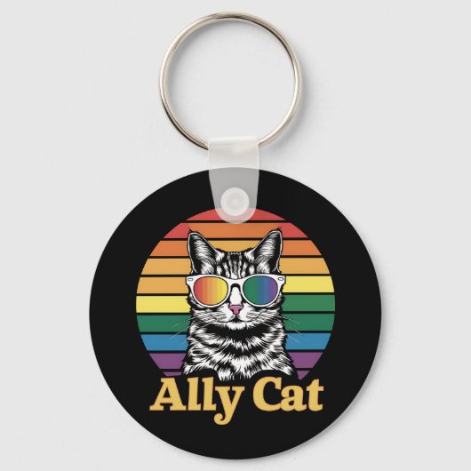Ally Cat LGBT Regenboog Vlag LGBTQ Gift Sleutelhanger (Voorkant)