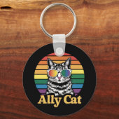 Ally Cat LGBT Regenboog Vlag LGBTQ Gift Sleutelhanger (Voorkant)
