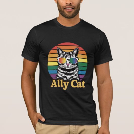 Ally Cat LGBT Regenboog Vlag LGBTQ Gift T-shirt (Voorkant)