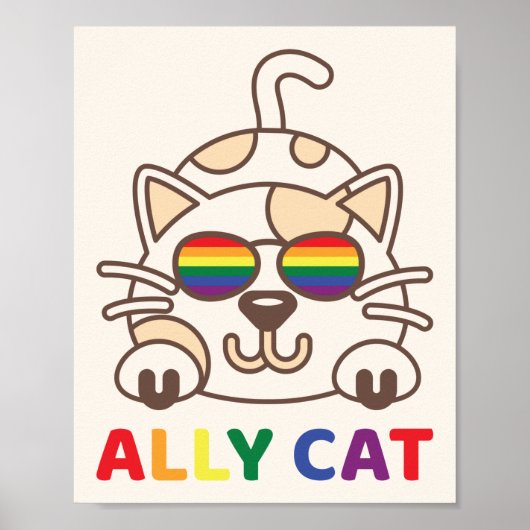 Ally Cat LGBTQ Gay Lesbian Rainbow Pride Flag Poster (Voorkant)
