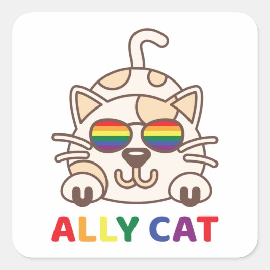 Ally Cat LGBTQ Gay Lesbian Rainbow Pride Flag Vierkante Sticker (Voorkant)