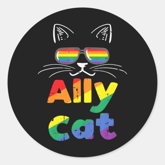Ally Cat Pride Month Straight Ally Gay LGBTQ LGBT Ronde Sticker (Voorkant)