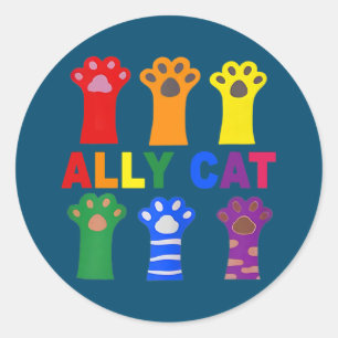 Ally Cat Purride Rainbow Funny Cat Lover LGBT Gay Ronde Sticker