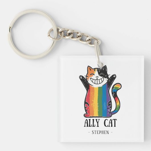 Ally Cat – Rainbow Cat LGBTQ Pride (2) Sleutelhanger (Voorkant)
