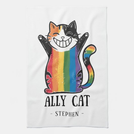 Ally Cat – Rainbow Cat LGBTQ Pride (2) Theedoek (Verticaal)