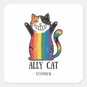 Ally Cat – Rainbow Cat LGBTQ Pride (2) Vierkante Sticker