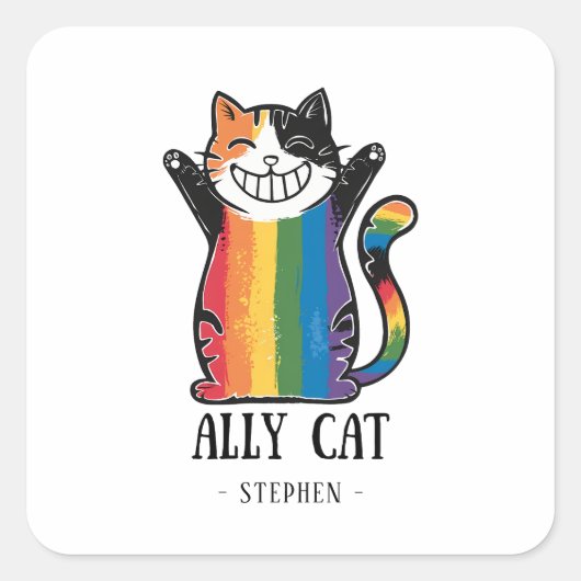 Ally Cat – Rainbow Cat LGBTQ Pride (2) Vierkante Sticker (Voorkant)