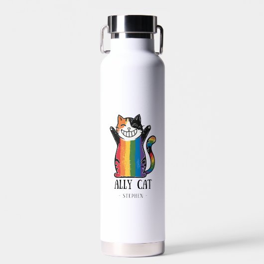 Ally Cat – Rainbow Cat LGBTQ Pride (2) Waterfles (Voorkant)