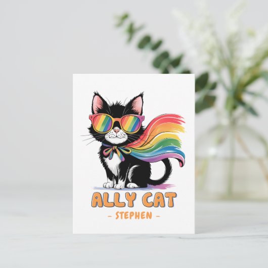 Ally Cat – Rainbow Cat LGBTQ Pride Briefkaart (Staand voorkant)