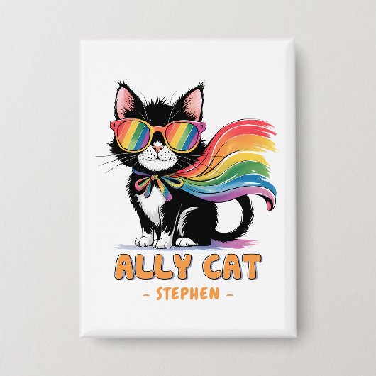 Ally Cat – Rainbow Cat LGBTQ Pride Button (Voorkant)