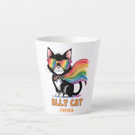 Ally Cat – Rainbow Cat LGBTQ Pride Latte Mok (Voorkant)
