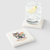 Ally Cat – Rainbow Cat LGBTQ Pride Stenen Onderzetter (Zijkant)
