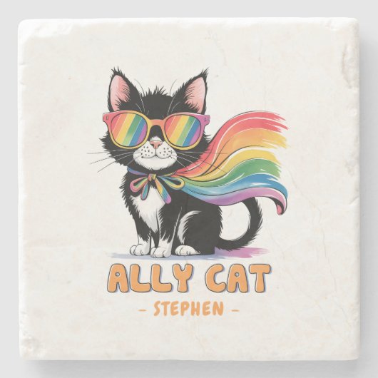 Ally Cat – Rainbow Cat LGBTQ Pride Stenen Onderzetter (Voorkant)