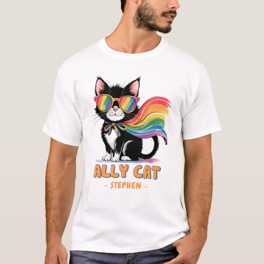 Ally Cat – Rainbow Cat LGBTQ Pride T-shirt (Voorkant)