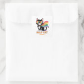 Ally Cat – Rainbow Cat LGBTQ Pride Vierkante Sticker (Tas)