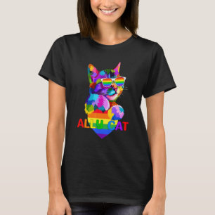 Ally Cat Rainbow Flag Heart for LGBT Gay and Lesbi T-shirt