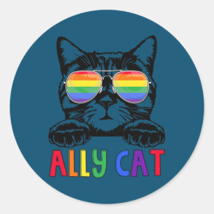 Ally Cat Rainbow Gay Pride Cute LGBT Animal Pet Ronde Sticker