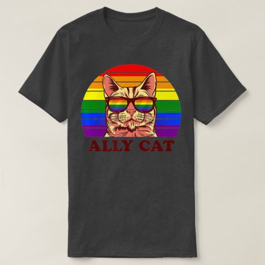 Ally Cat Rainbow Sunbribril LGBTQ Funny Gay Pride T-shirt (Design voorkant)