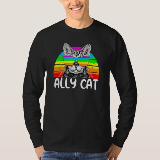 Ally Cat Rainbow Sunbril Lgbt Gay Pride Kittys T-shirt (Voorkant)