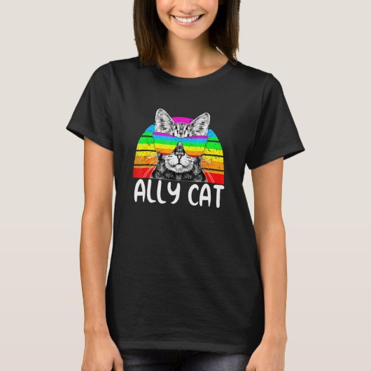 Ally Cat Rainbow Sunbril Lgbt Gay Pride Kittys T-shirt (Voorkant)