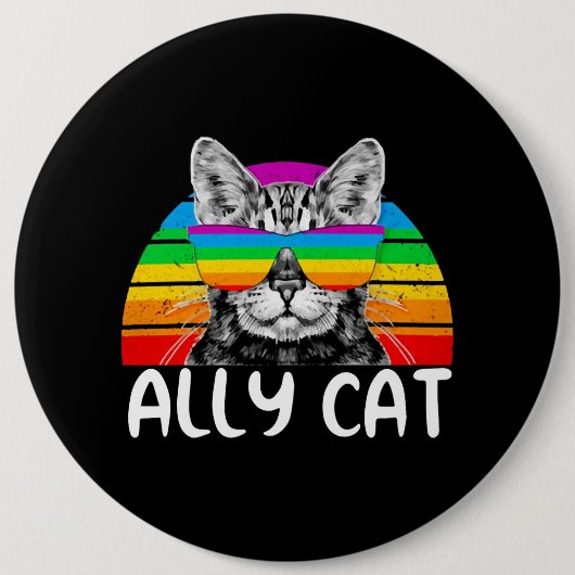 Ally Cat Rainbow Sunbril LGBT Gay Pride Ronde Button 6,0 Cm (Voorkant)