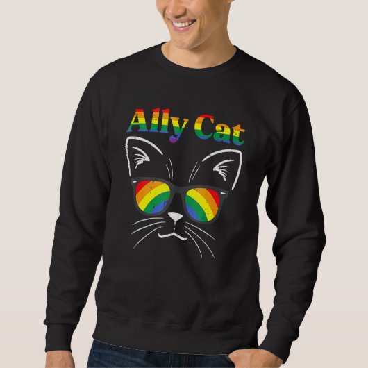 Ally Cat Rainbow Sunglasses LGBT Gay Pride Kitty A Trui (Voorkant)