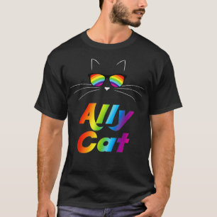 Ally Cat Rainbow Sunglazen Gay Pride Kat Allies T-shirt