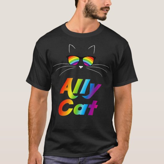 Ally Cat Rainbow Sunglazen Gay Pride Kat Allies T-shirt (Voorkant)
